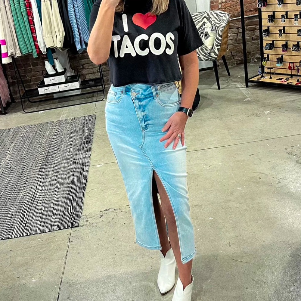 Crossover Midi Denim Skirt